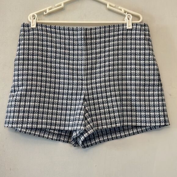 Loft plaid blue white twill shorts Size 14 EUC - Picture 2 of 7